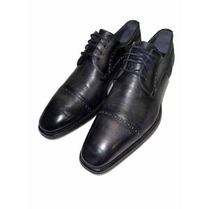 ZAMPIERE Black Gray Patina Leather Cap Toe Shoes EU9